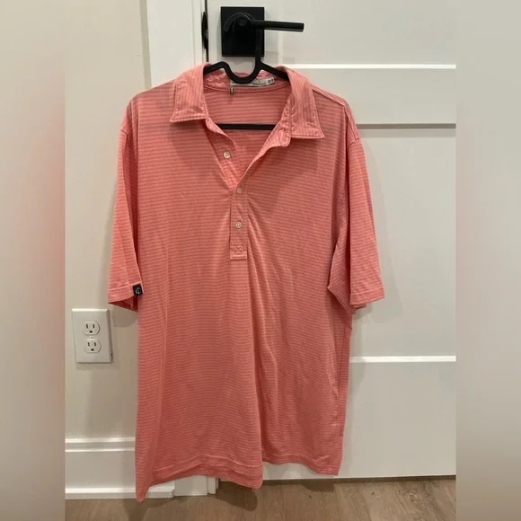 Criquet Men's Coral Striped Shirt - Picture 1 of 11